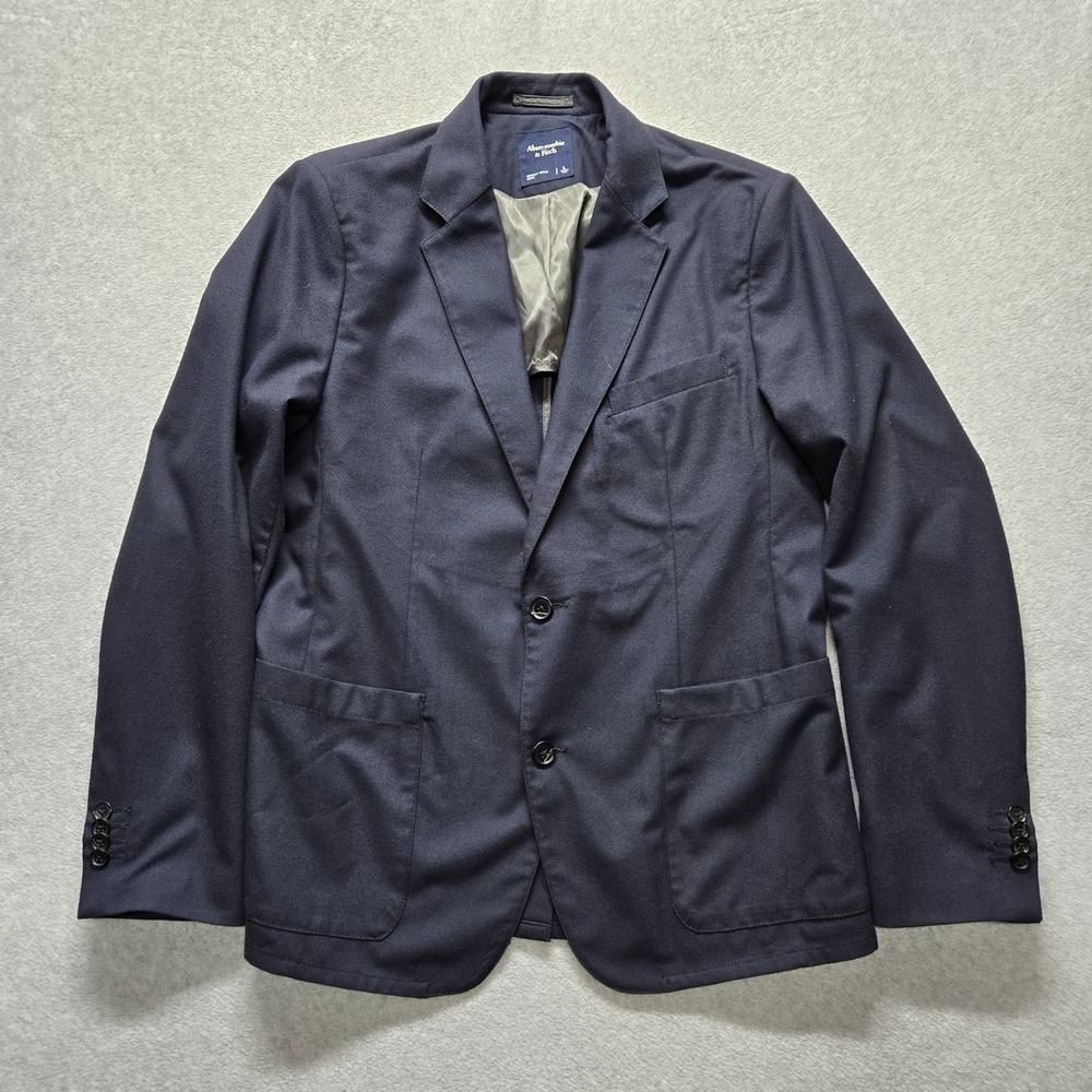 Abercrombie & Fitch Mens Navy Blue Two Button Blazer Sport Coat Jacket Large L